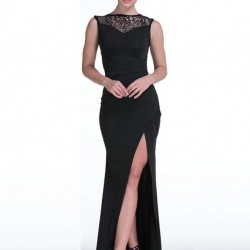 Elegant Black Slit Side Ruched Dress