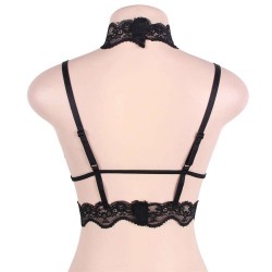 Black Seductive Strappy Choker Lace Bra Lingerie Black Seductive Strappy Choker Lace Bra Lingerie
