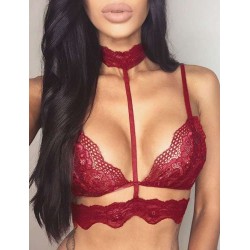 Wine Seductive Strappy Choker Lace Bra Lingerie Wine Seductive Strappy Choker Lace Bra Lingerie