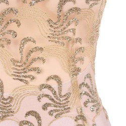 Plus Size Apricot Floral Mesh Lace Overlay Sleeveless Party Dress