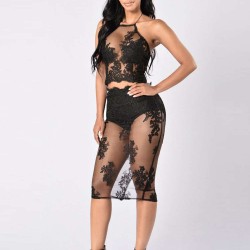 Plus Size Elegant Black Deluxe Decals Fashion Dress