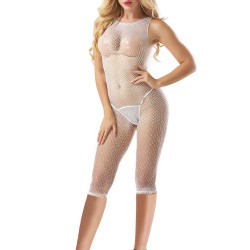 White 3 Quarter Length Fishnet Bodystocking