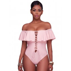 Pink Ruffle Off-The-Shoulder One Piece Swimsuit Pink Ruffle Off-The-Shoulder One Piece Swimsuit