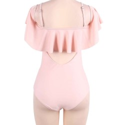 Pink Ruffle Off-The-Shoulder One Piece Swimsuit