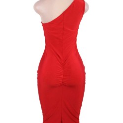 Plus Size Delicate Red One-shoulder Bodycon Dress