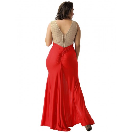 Plus Size Amazing Gold Lace Red Slit Evening Gown Plus Size Amazing Gold Lace Red Slit Evening Gown
