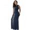 Plus Size Lace Panel Ruffle Dark Blue Maxi Dress