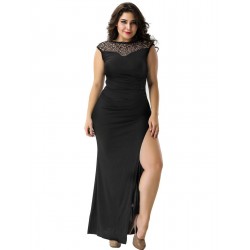 Plus Size Elegant Black Slit Side Ruched Dress Plus Size Elegant Black Slit Side Ruched Dress