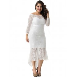Plus Size Elegant Lace Hi-low White Evening Dress Plus Size Elegant Lace Hi-low White Evening Dress