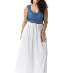 Plus Size Amazing blue lace Overlay Evening Gown