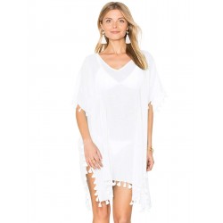 Pom Pom Tassel Hem White Gauze Cover up