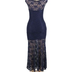 Plus Size Dark Blue Lace Elegant Party Gown