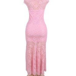 Plus Size Pink Lace Elegant Party Gown