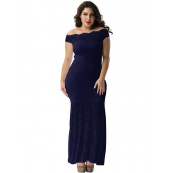 Plus Size Dark Blue Lace Elegant Party Gown Plus Size Dark Blue Lace Elegant Party Gown