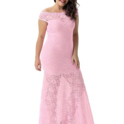 Plus Size Pink Lace Elegant Party Gown