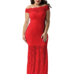 Plus Size Red Lace Elegant Party Gown