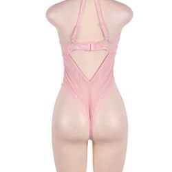 Plus Size Pink Seduction See Through Lace Sexy Teddy