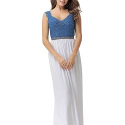 Glamorous Sleeveless White Blue Maxi Dress