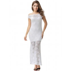 White Lace Fishtail Elegant Party Gown Off Shoulder  White Lace Fishtail Elegant Party Gown Off Shoulder