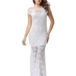 White Lace Fishtail Elegant Party Gown Off Shoulder 