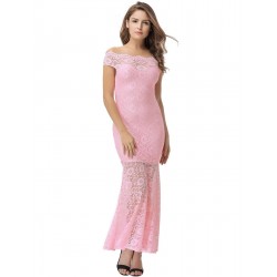 Pink Lace Elegant Fishtail Maxi Party Gown Pink Lace Elegant Fishtail Maxi Party Gown