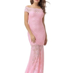 Pink Lace Elegant Fishtail Maxi Party Gown