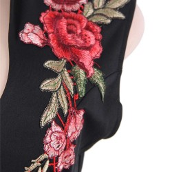 Plus Size Rose Embroidery Black Mini Dress