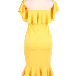 Plus Size Ruffle Off-Shoulder Bodycon Party Yellow Mermaid Dress