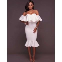 Plus Size White Off-Shoulder Ruffle Bodycon Mermaid Party Dress Plus Size White Off-Shoulder Ruffle Bodycon Mermaid Party Dress