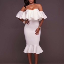 Plus Size White Off-Shoulder Ruffle Bodycon Mermaid Party Dress