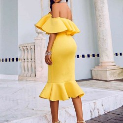 Ruffle Off-Shoulder Bodycon Party Yellow Mermaid Dress