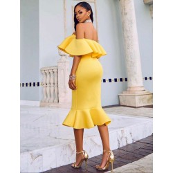 Plus Size Ruffle Off-Shoulder Bodycon Party Yellow Mermaid Dress Plus Size Ruffle Off-Shoulder Bodycon Party Yellow Mermaid Dress