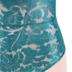 Plus Size Dark Green Lace Ruffle Off-The-Shoulder Teddy Plus Size Dark Green Lace Ruffle Off-The-Shoulder Teddy