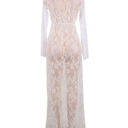 Plus Size White Delicate Lace Long Sleepwear Gown