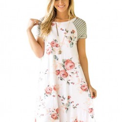 Floral Print White Backdrop A-line Loose T-shirt Dress