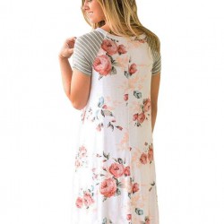 Floral Print White Backdrop A-line Loose T-shirt Dress