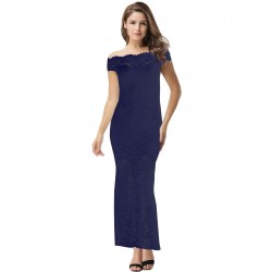 Dark Blue Lace Elegant Fishtail Party Gown For Women Dark Blue Lace Elegant Fishtail Party Gown For Women