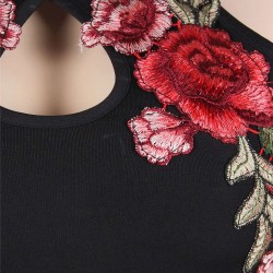 Rose Embroidery Black Mini Bodycon Dress