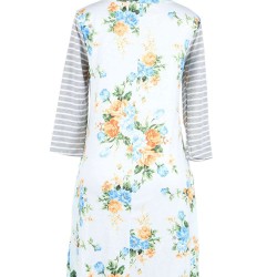 Blue Floral Print Stripe Raglan Sleeve Dress