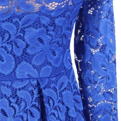 Plus Size Blue Lace Long Sleeve  Fashion Dress