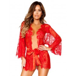 Red Belted Lace Eyelash Sleepwear Gown Red Belted Lace Eyelash Sleepwear Gown