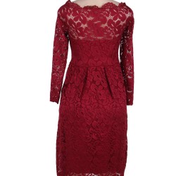 Plus Size Red Lace Long Sleeve Off Shoulder Dress