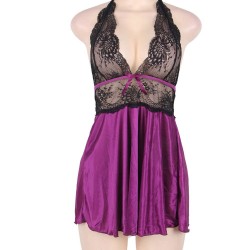 Halter Purple And Black Lace Babydoll Set Halter Purple And Black Lace Babydoll Set