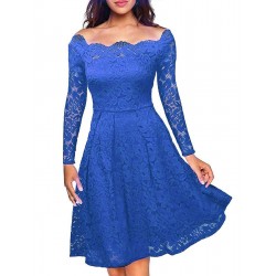 Long Sleeve Scalloped Blue Lace Midi Dress Long Sleeve Scalloped Blue Lace Midi Dress