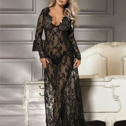Black Delicate Lace Long Sleepwear Gown