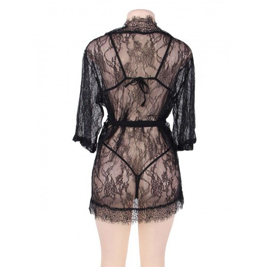 Eyelash Black Lace Sleepwear Lingerie Set Eyelash Black Lace Sleepwear Lingerie Set