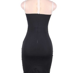 Elegant Embroidery Black Bodycon Fashion Dress 