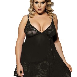 Plus Size Soft Lace Babydoll with G-string