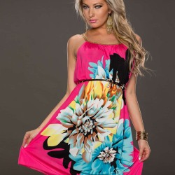 On Sale Multi Flowers Ladies Fashion Dress With belt