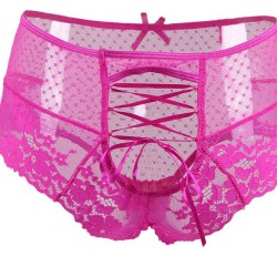 Plus Size Sexy Pink High Waist Lace Strappy Panty
